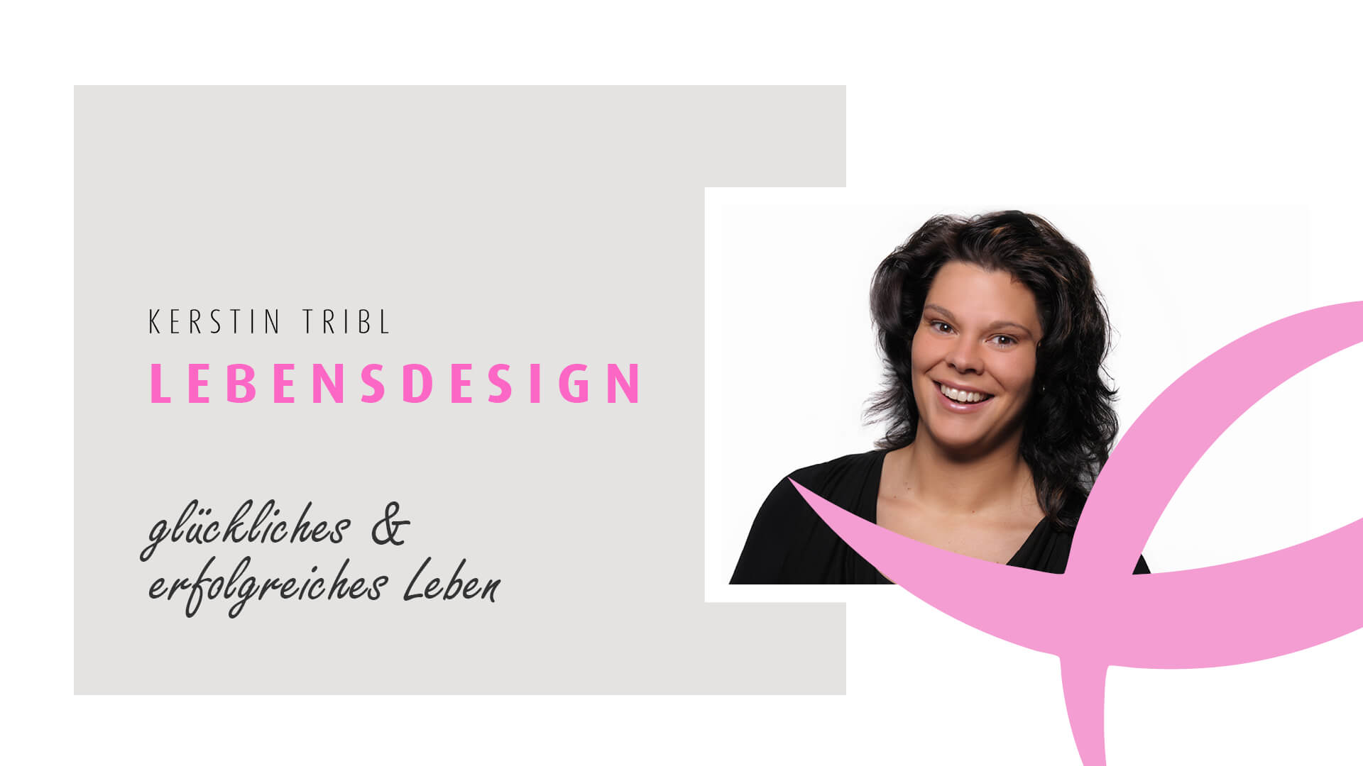 Lebensdesign Frau Tribl vor weißem Hintergrund mit pinken Akzenten.